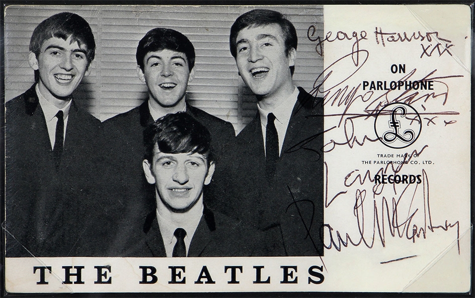 The Beatles Signed Parlophone Promotional Card Frank Caiazzo LOA