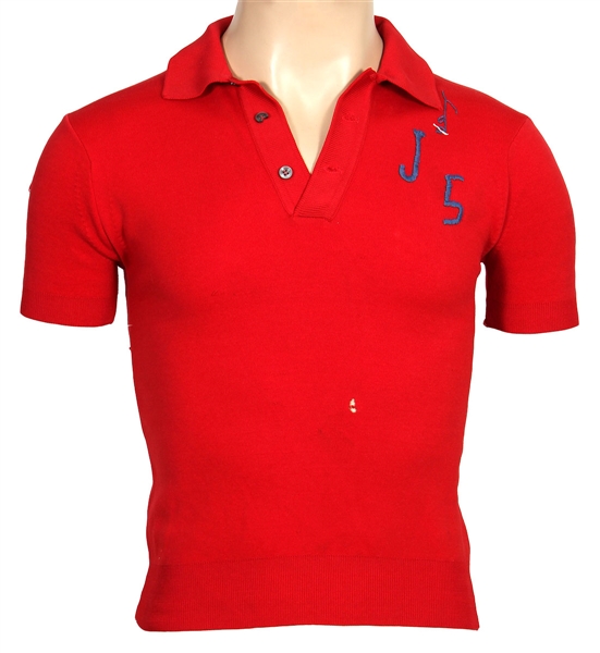 Jackson Family Owned Very First Historic "J5" Embroidered Short-Sleeved Red Shirt From First Group Photo