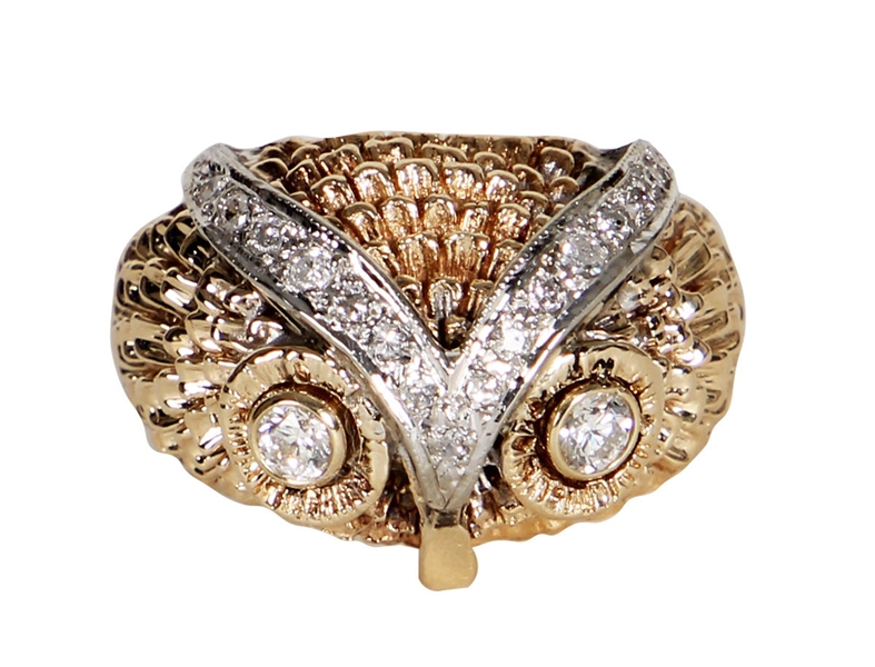 Elvis Presley Owned and Worn 14kt Gold Diamond Owl Ring