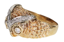 Elvis Presley Owned and Worn 14kt Gold Diamond Owl Ring