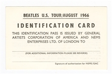 The Beatles 1966 U.S. Tour Identification Card