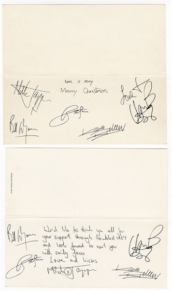 Rolling Stones Group Signed Christmas Cards - Two Cards (One Handwritten by Mick Jagger) with Brian Jones