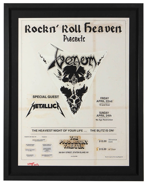 Jonny Z Original 1983 Metallica and Venom Concert Poster Mechanicals, Concert Poster and Ticket