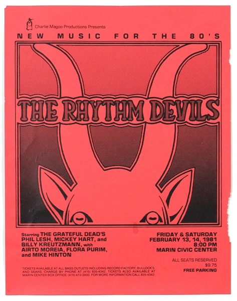 Rhythm Devils (Grateful Dead Lesh, Hart, Kruetzman) Original 1981 Concert Poster