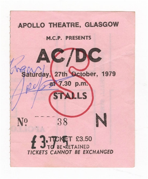 AC/DC Angus Young Signed Concert Ticket JSA