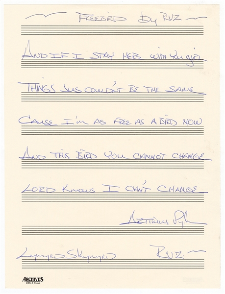 Lynyrd Skynyrd Artimus Pyle Handwritten "Freebird" Lyrics