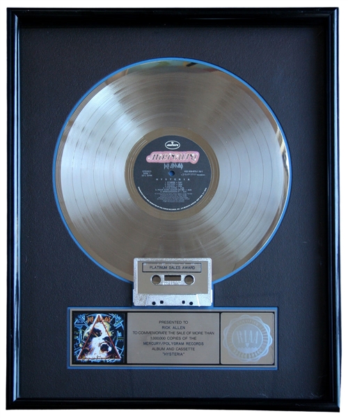 Def Leppard “Hysteria” RIAA Record Award Presented to Rick Allen