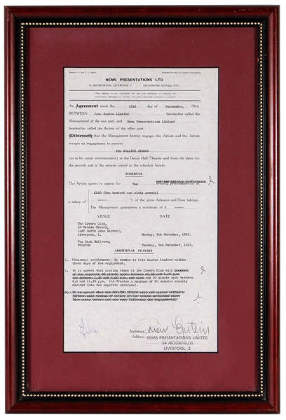 Brian Epstein Signed 1963 Rolling Stones Cavern Club Contract Caiazzo Authenticated