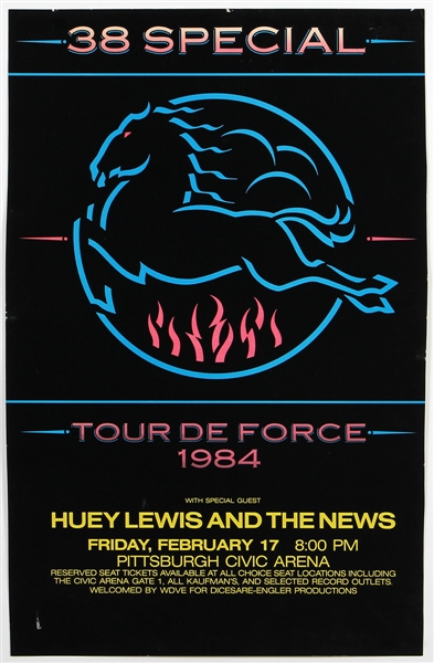 Huey Lewis and the News with 38 Special Original 1984 Tour de Force Concert Poster