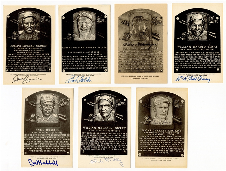 7 Signed Baseball Hall of Fame Postcard Plaques
