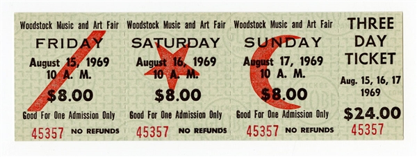 1969 Woodstock Three Day Full Ticket