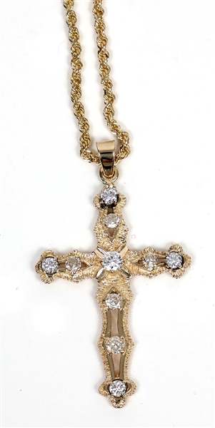 Elvis Presley Owned & Worn 14kt Gold Diamond Cross Necklace