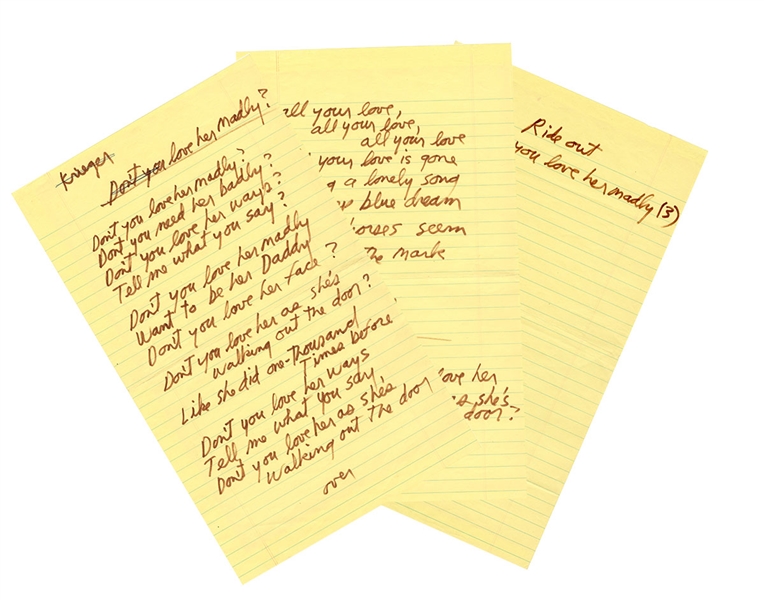 Jim Morrison Handwritten "Love Her Madly" Working Lyrics