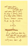 Jim Morrison Handwritten Love Her Madly Working Lyrics