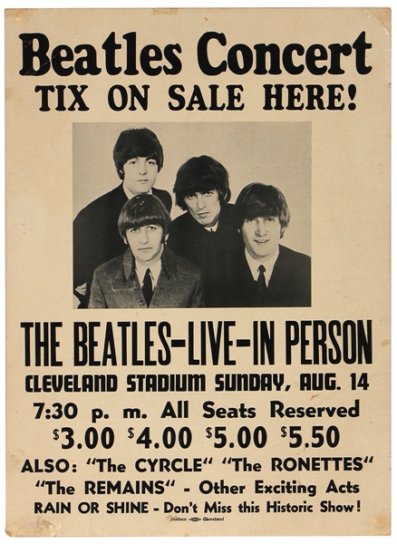 The Beatles Original 1966 Cleveland Stadium Cardboard Concert Poster