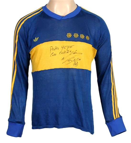 Diego Maradona Historic Multiple Match Worn & Signed Boca Juniors Jersey 7/26/1981 MEARS & JSA