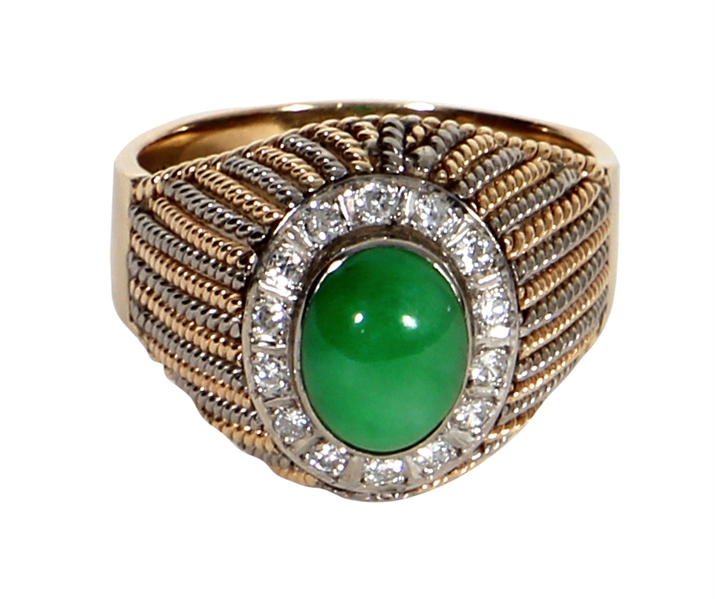 Elvis Presley Owned and Worn 14kt Gold and Diamond and Emerald Ring