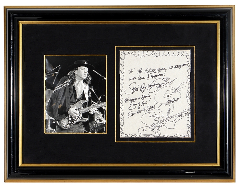 Stevie Ray Vaughan Handwritten and Three Times Signed Letter with Self-Portrait