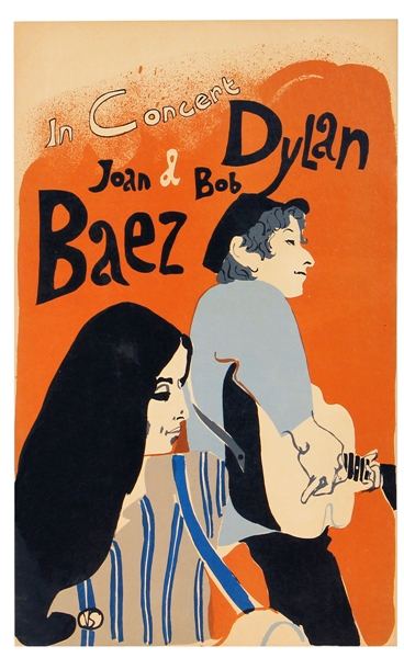 Bob Dylan & Joan Baez Original 1965 Cardboard Concert Poster