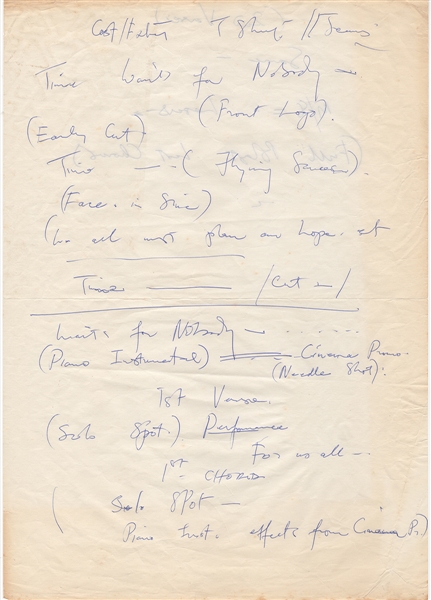 Queen Freddie Mercury "Time" Handwritten Lyrics & Performance Notes JSA