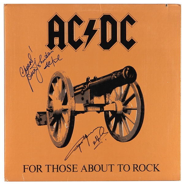 AC/DC Brian Johnson and Angus Young Signed “For Those About to Rock” Album