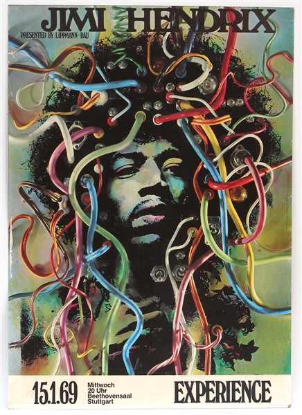 Jimi Hendrix Original 15.1.69 Stuttgart Concert Poster Used for 1969 U.S. Tour