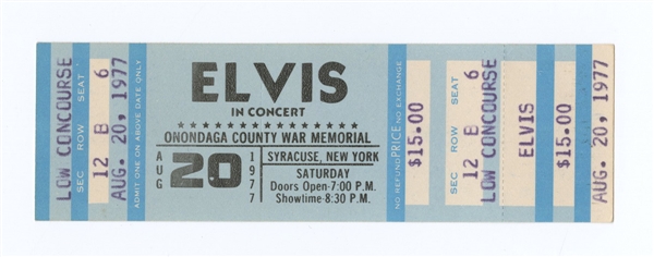 Elvis Presley August 20 1977 Unused Full Concert Ticket