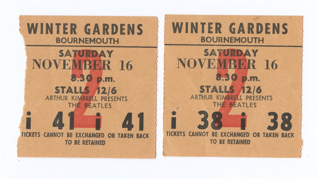 Beatles Original Winter Gardens Bournemouth Concert Ticket Stubs (2)