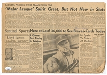 Warren Spahn Signed Newspaper JSA Authentication