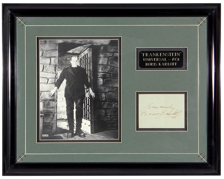 Boris Karloff Signed Cut "Frankenstein" Display JSA