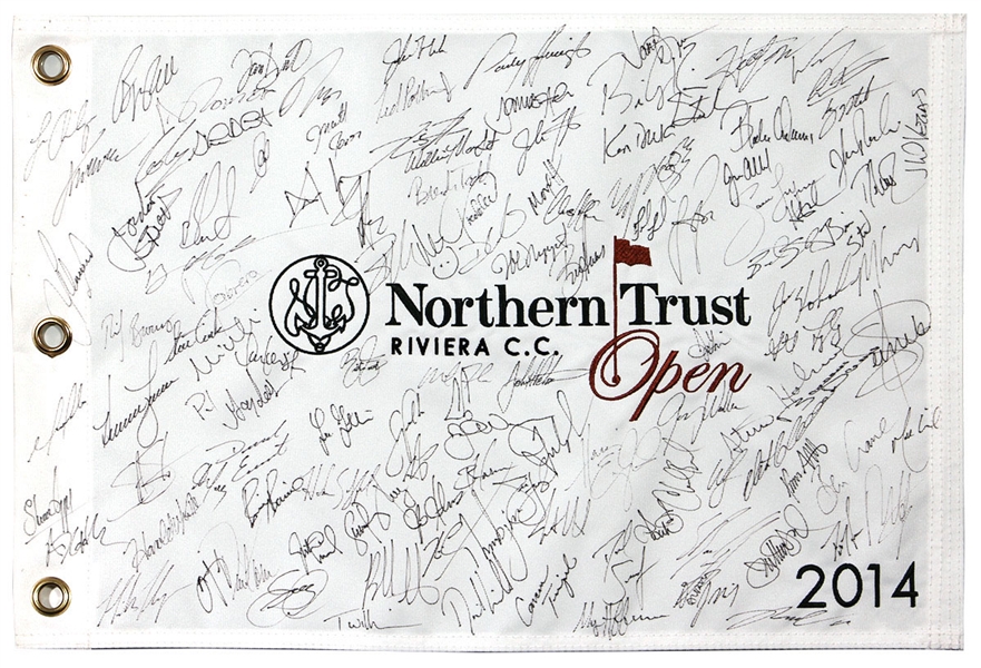 2014 Northern Trust Open Pin Flag with 114 Signatures Including Bubba Watson, Jordan Speith, and Rickie Fowler