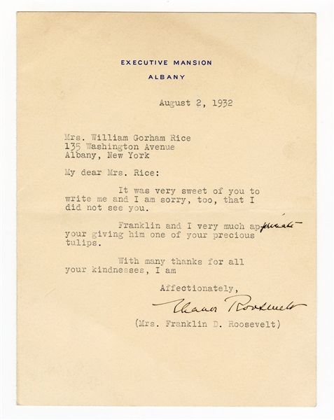 Eleanor Roosevelt Signed Letter (1932) JSA