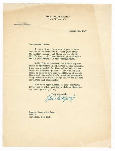 John D. Rockefeller Jr. Signed Letter JSA