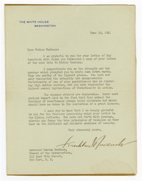 President Franklin D. Roosevelt Signed Letter JSA
