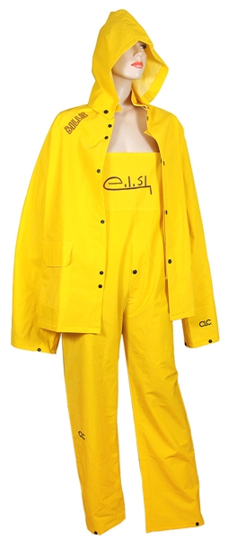 Billie Eilish Owned, Worn and Signed Iconic Bright Yellow Overalls and Jacket with Hood