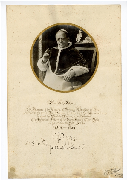 Pope Pius XI Signed Photograph JSA