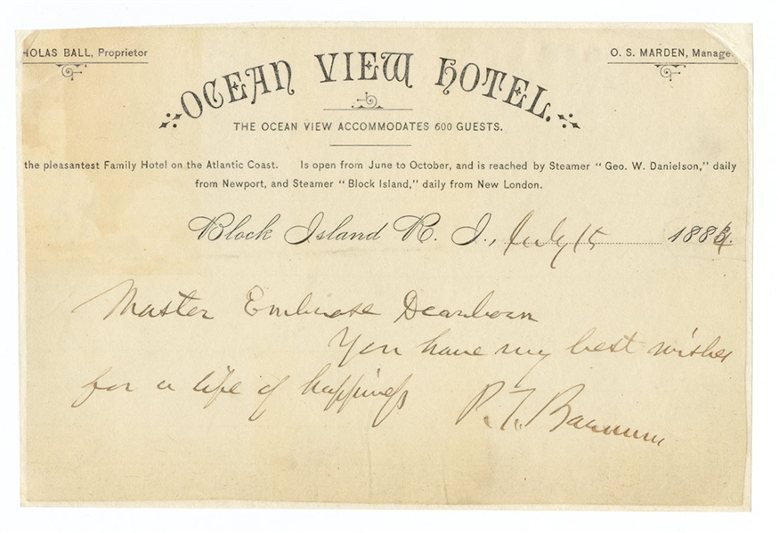 P. T. Barnum Signed Handwritten Note JSA