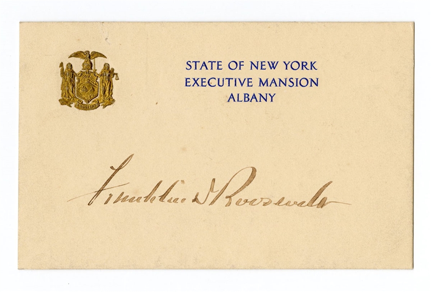Franklin D. Roosevelt Signed New York Executive Mansion Signature Card JSA