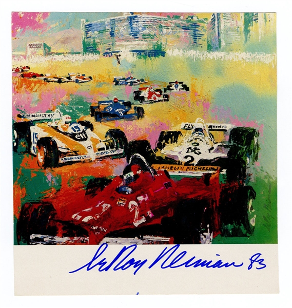 LeRoy Neiman Signed Automobile Racing Postcard JSA