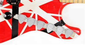 Eddie Van Halen Played and Signed Custom Striped Kramer Frankenstrat Guitar with Eddie’s Cigarette Butts JSA