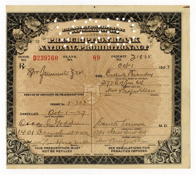 Original 1927 Prescription For Whiskey From Prohibition