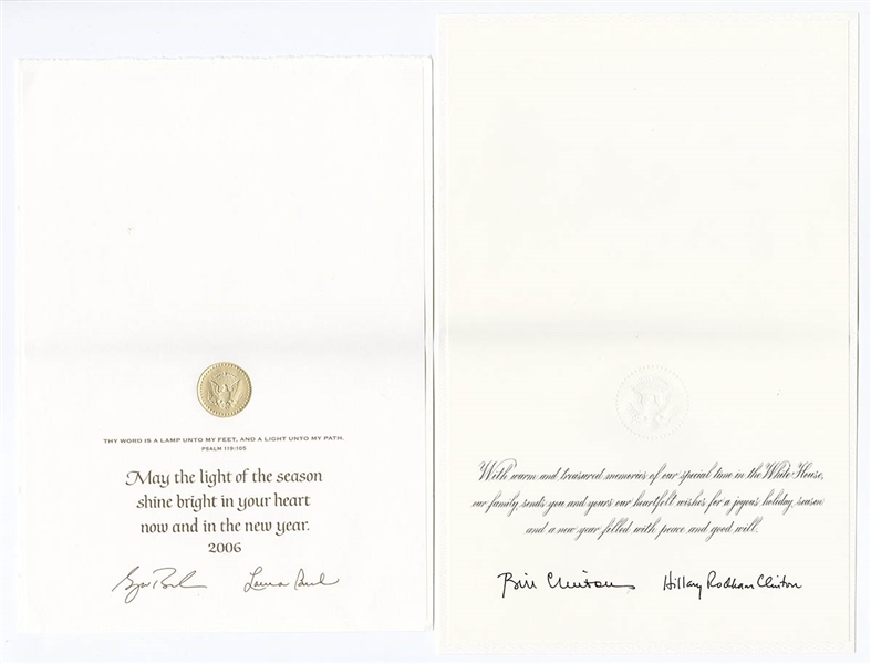 Presidents George Bush and Bill Clinton White House Facsimile Signed Holiday Greeting Cards (Lot of 6)