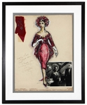Elizabeth Taylor Signed Robert DeMora Costume Sketch Winter Kills Display with Costume Artifact JSA