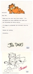 Jim Davis Signed Letter and “Garfield” Note Card JSA