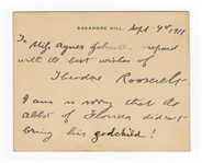 Theodore Roosevelt Handwritten Signed Note Card JSA