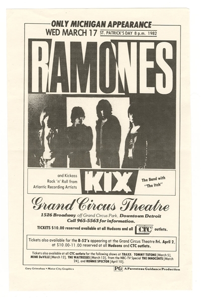 Ramones 1982 Original Concert Flyer Handbill