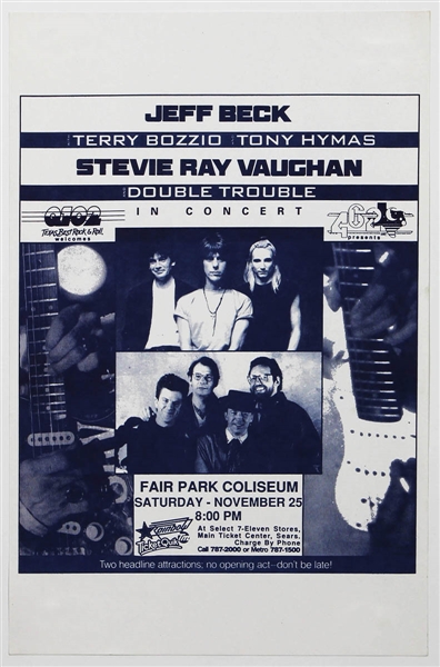 Stevie Ray Vaughan and Double Trouble/Jeff Beck Original 1989 Concert Poster