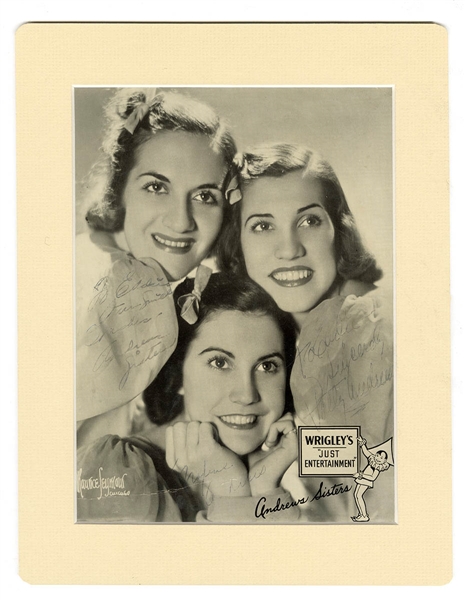 Andrews Sisters Signed Wrigley Photograph