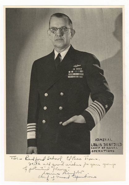 Admiral Louis Denfield Signed Photograph With Inscription