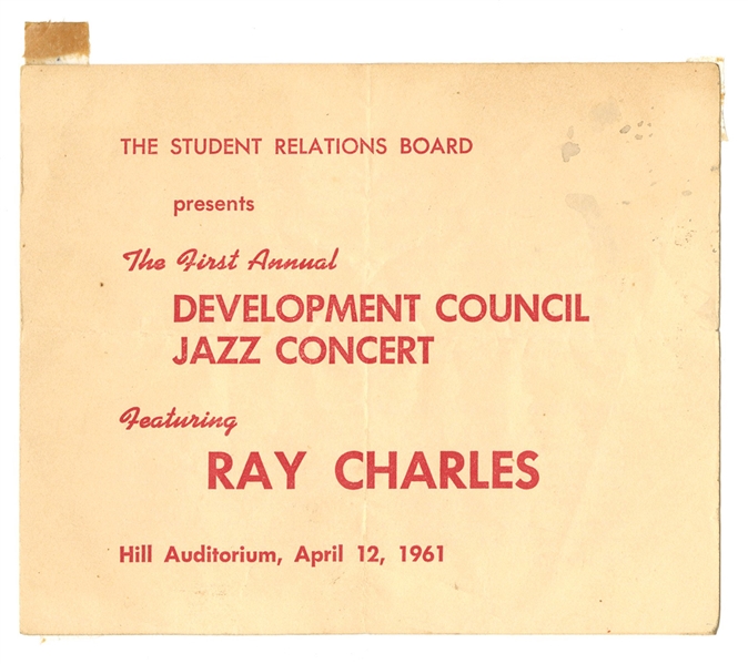 Ray Charles University of Michigan Concert Hall Ticket